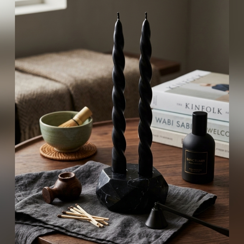 Black Twisted Taper Candles Gothic Moody Home Decor Set Of 2 Unscented NWT 🇺🇦